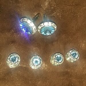 Swarovski Light Blue Crystal and Clear Halo Cufflinks